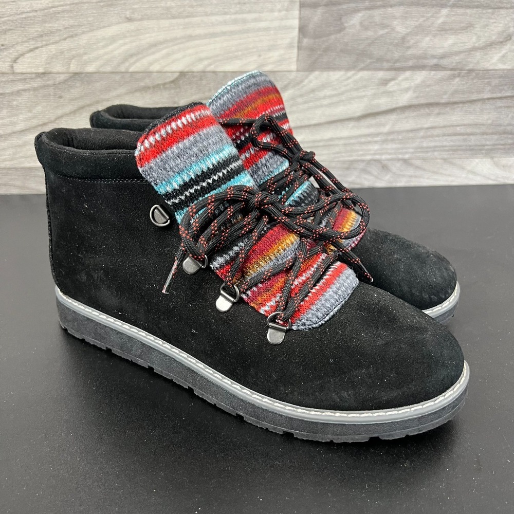 Bobs‎ By Skechers Ankle Boots Women's 10 Black Leather Lace-Up Boho Southwestern